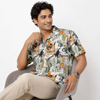 Men's Green Abstract Printed Half Sleeve Casual Shirt-2