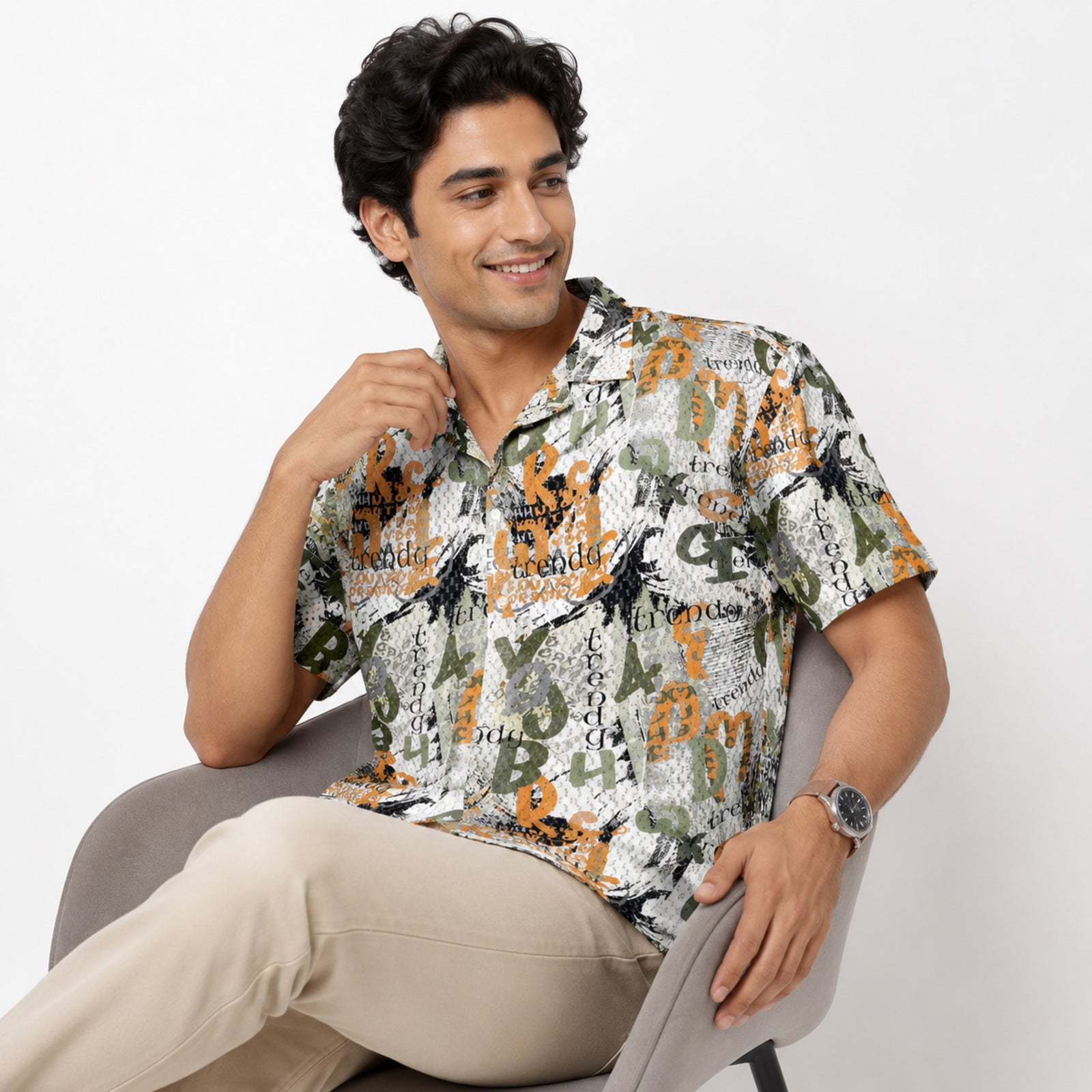 Men's Green Abstract Printed Half Sleeve Casual Shirt-2