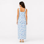 Women's Sky Blue Floral Print Sleeveless Maxi Dress with Side Slit-4