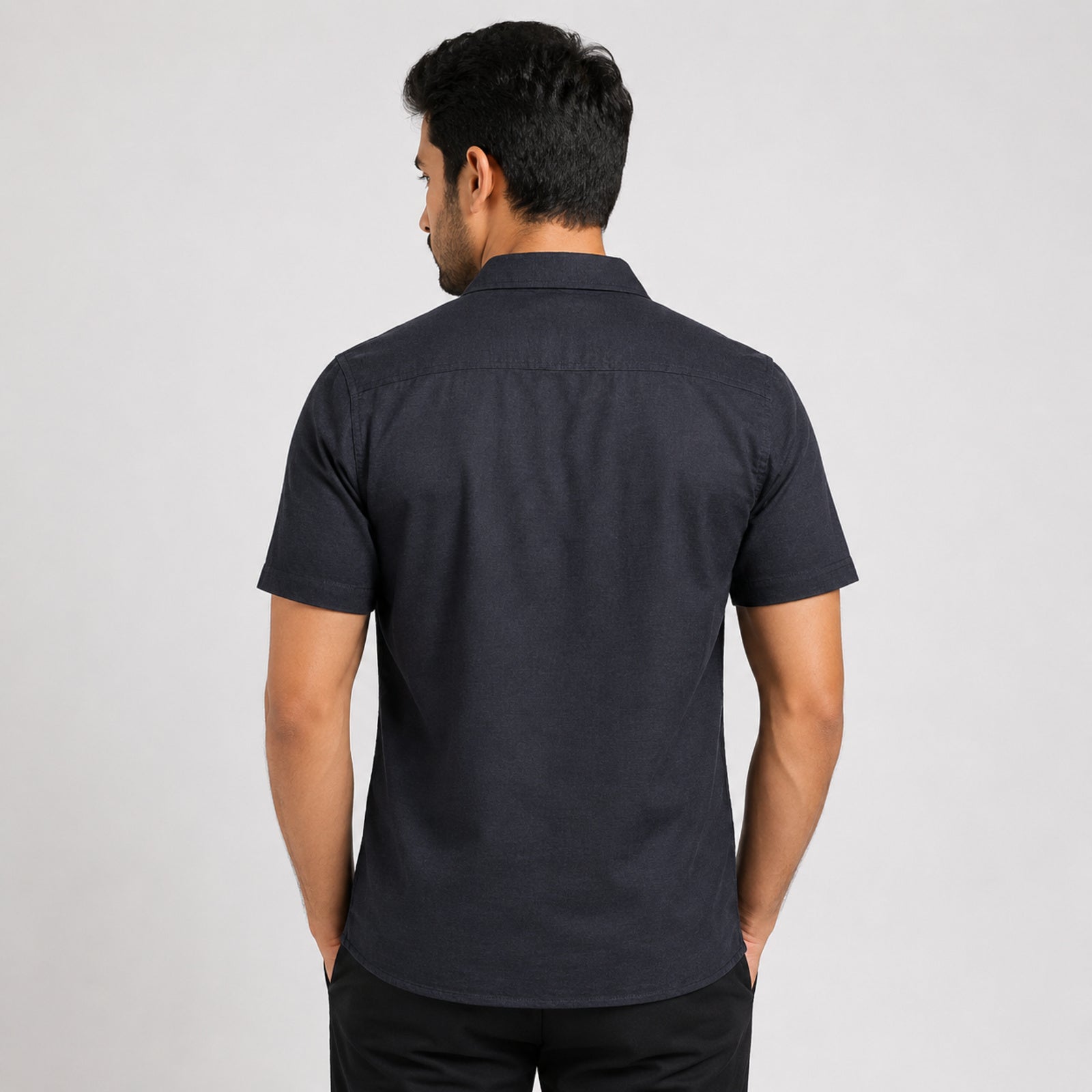 Men's Grey Solid Half Sleeve Casual Shirt-3