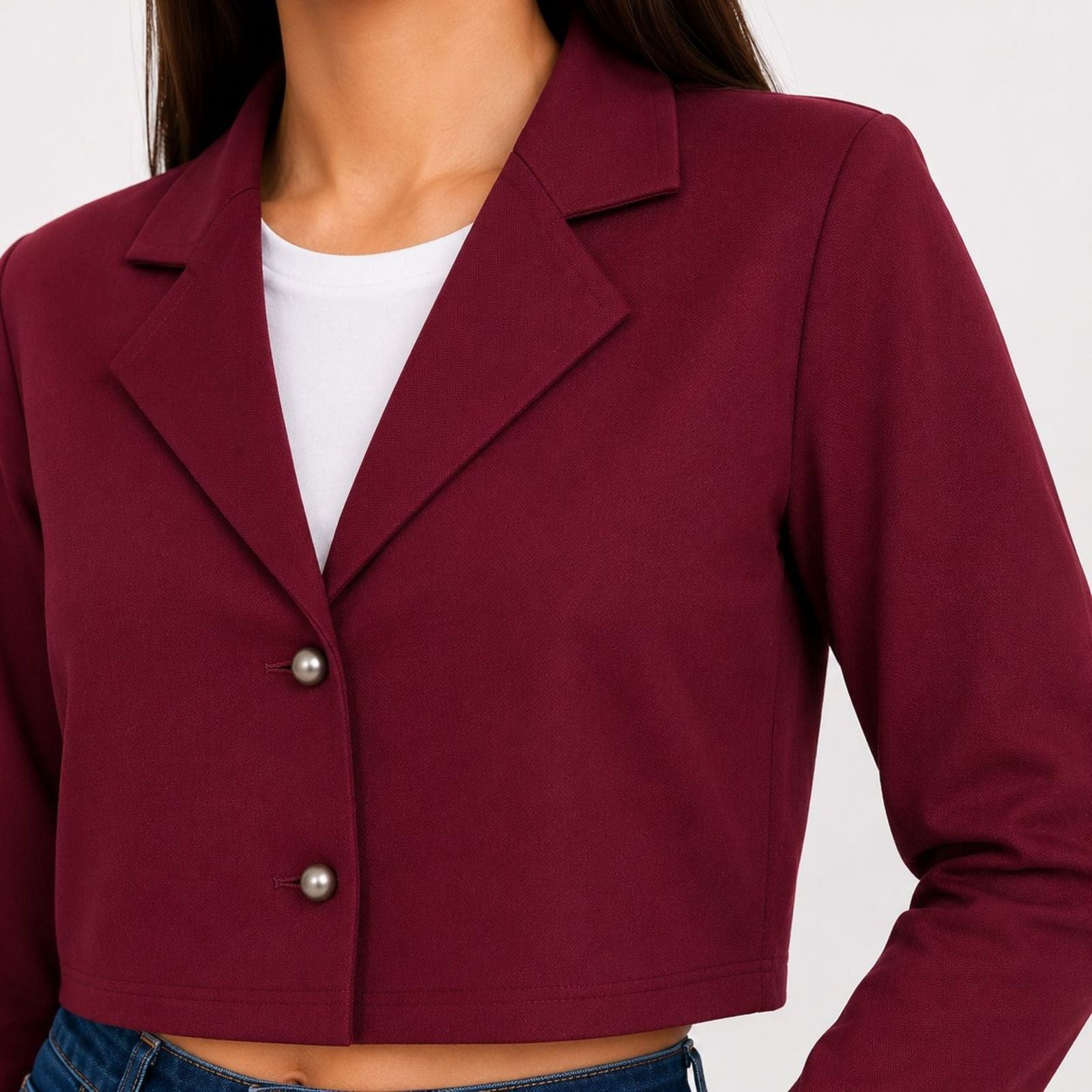 Women's Maroon Cropped Blazer Style Jacket-4