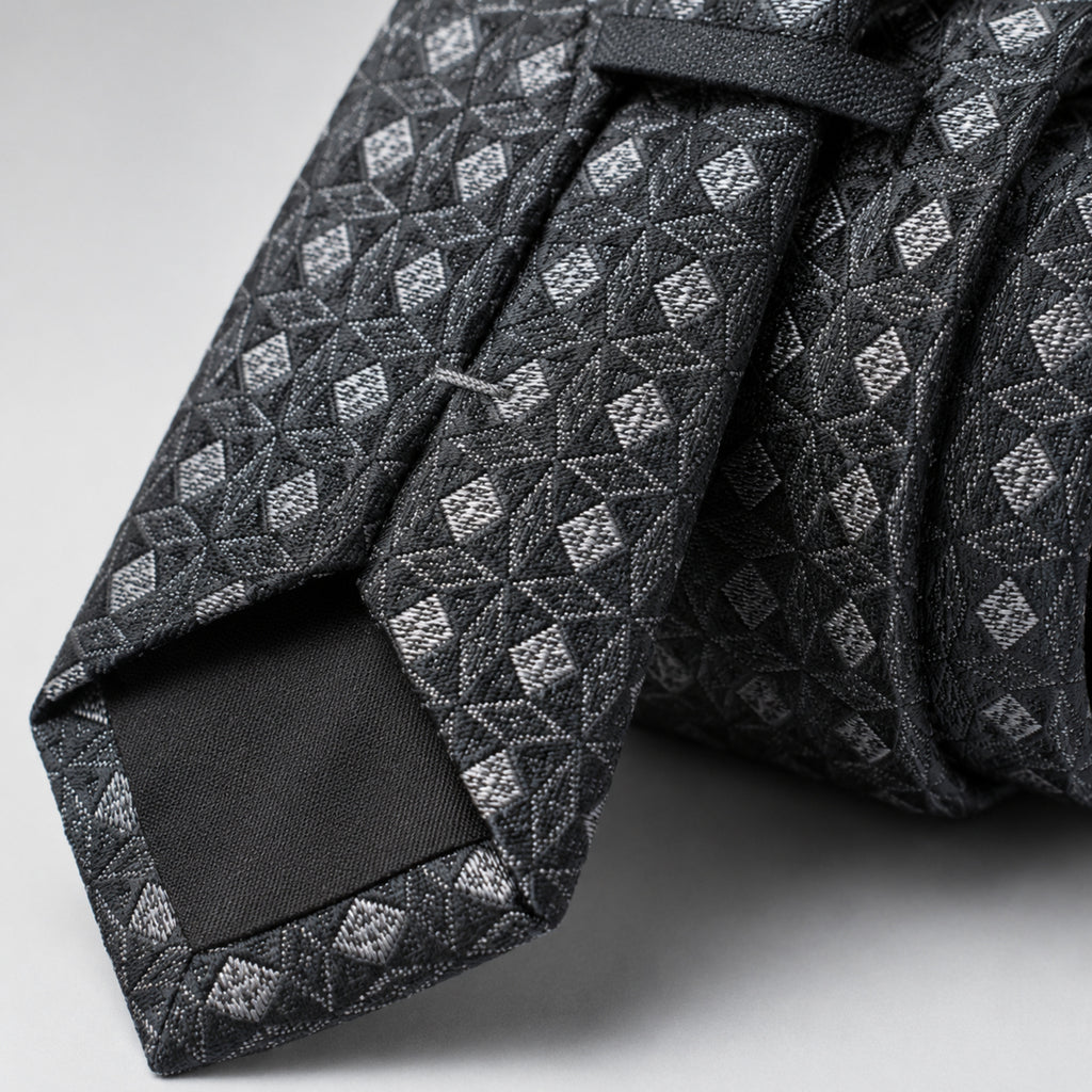 Men's Luxury Geometric Patterned Grey Silk Necktie-2