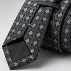 Men's Luxury Geometric Patterned Grey Silk Necktie-2