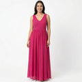 Women's Rose Pink Sleeveless Flared Maxi Dress-1