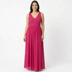 Women's Rose Pink Sleeveless Flared Maxi Dress-1