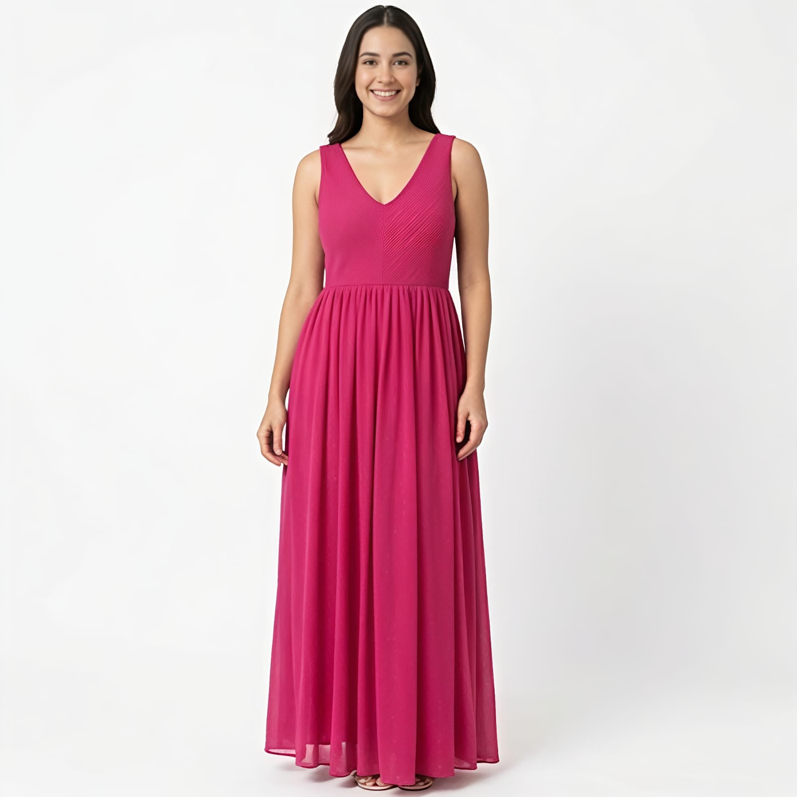 Women's Rose Pink Sleeveless Flared Maxi Dress-1