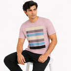 Men's Light Pink Stripe Graphic Crew Neck T-Shirt-2