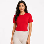 Women's Red Solid Crop T-Shirt-1