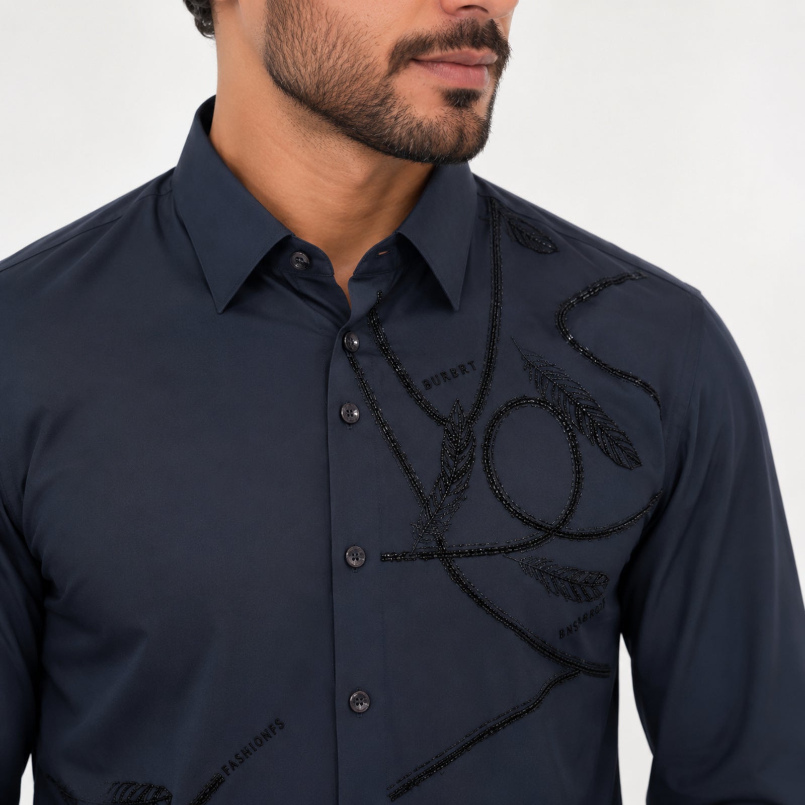 Men's Black Premium Abstract Printed Slim Fit Formal Shirt-1