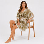 Women's Olive Green Tie-Dye V-Neck Lace Trim Kaftan Dress | Breezy Resort Wear Cover-Up-2