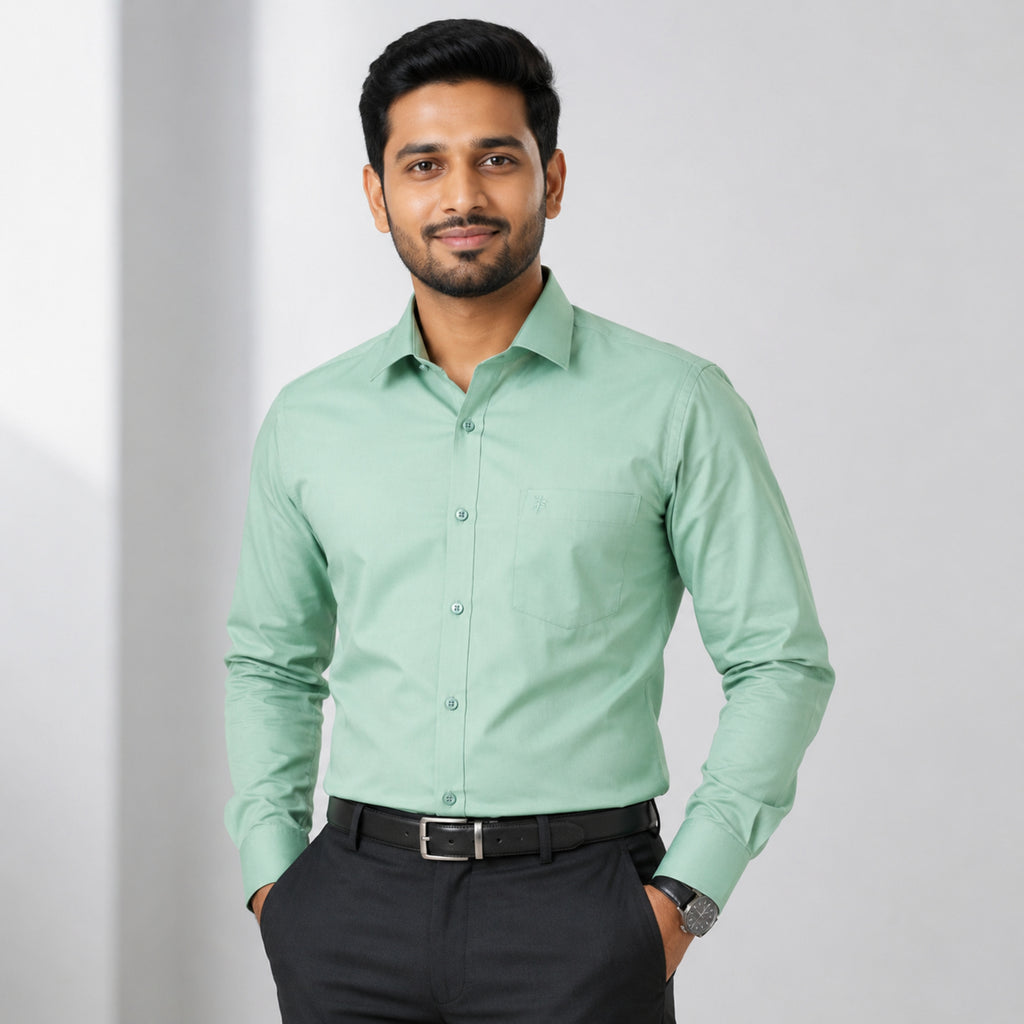 Men's Pista Green Solid Formal Shirt-2