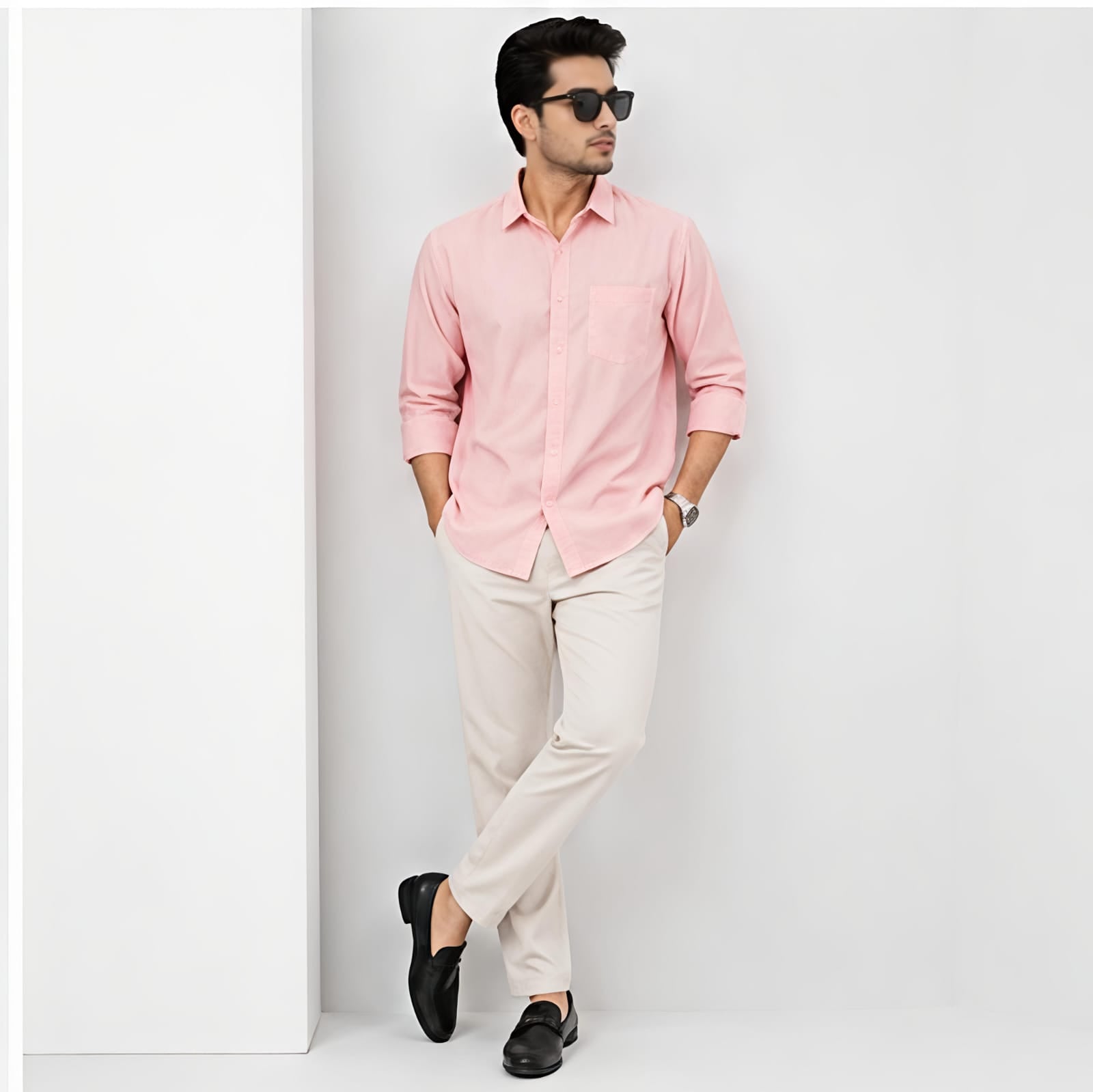 Men's Soft Blush Pink Smart Casual Shirt-4