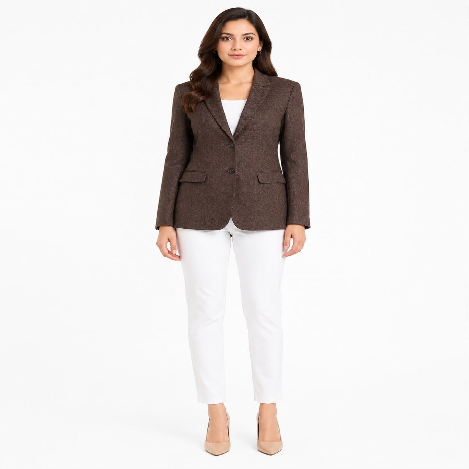 Women's Brown Formal Single-Breasted Blazer for Office & Professional Wear-1