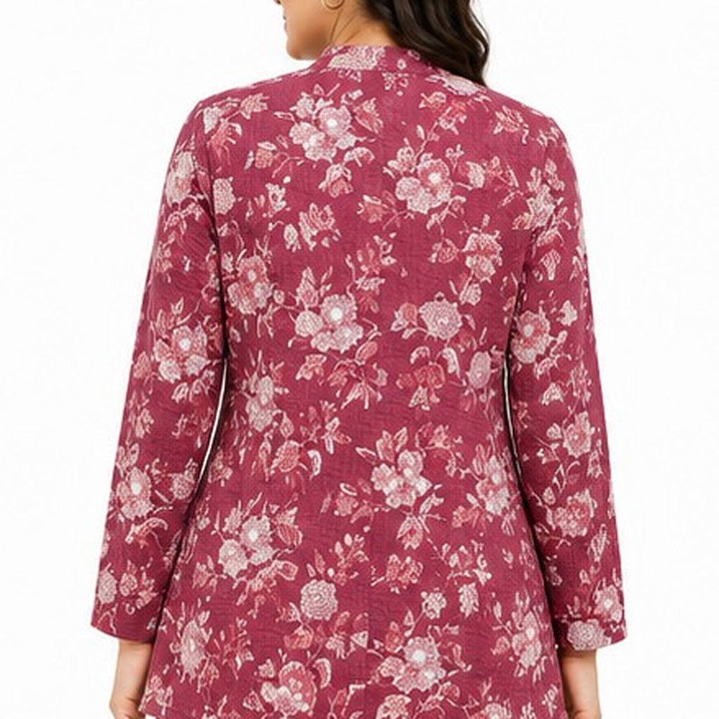 Women’s Maroon Floral Printed Jacket-4