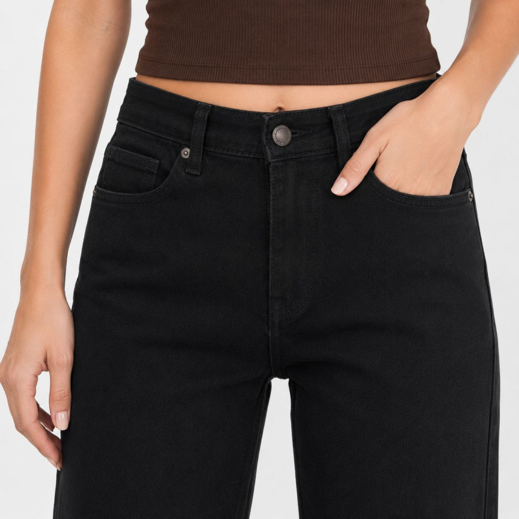 Women's Black Straight Wide Leg Jeans | High-Rise Premium Denim-3