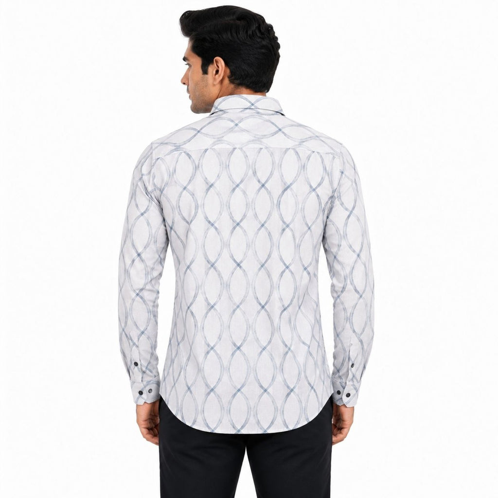 Men's Blue Wave Line Printed Full Sleeve Shirt | Modern Abstract Casual Shirt-4