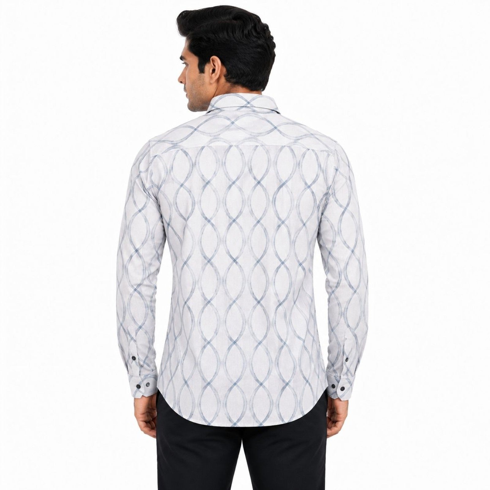 Men's Blue Wave Line Printed Full Sleeve Shirt | Modern Abstract Casual Shirt-4