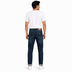 Men's Dark Blue Drawcord Waist Slim Fit Denim Jeans-4
