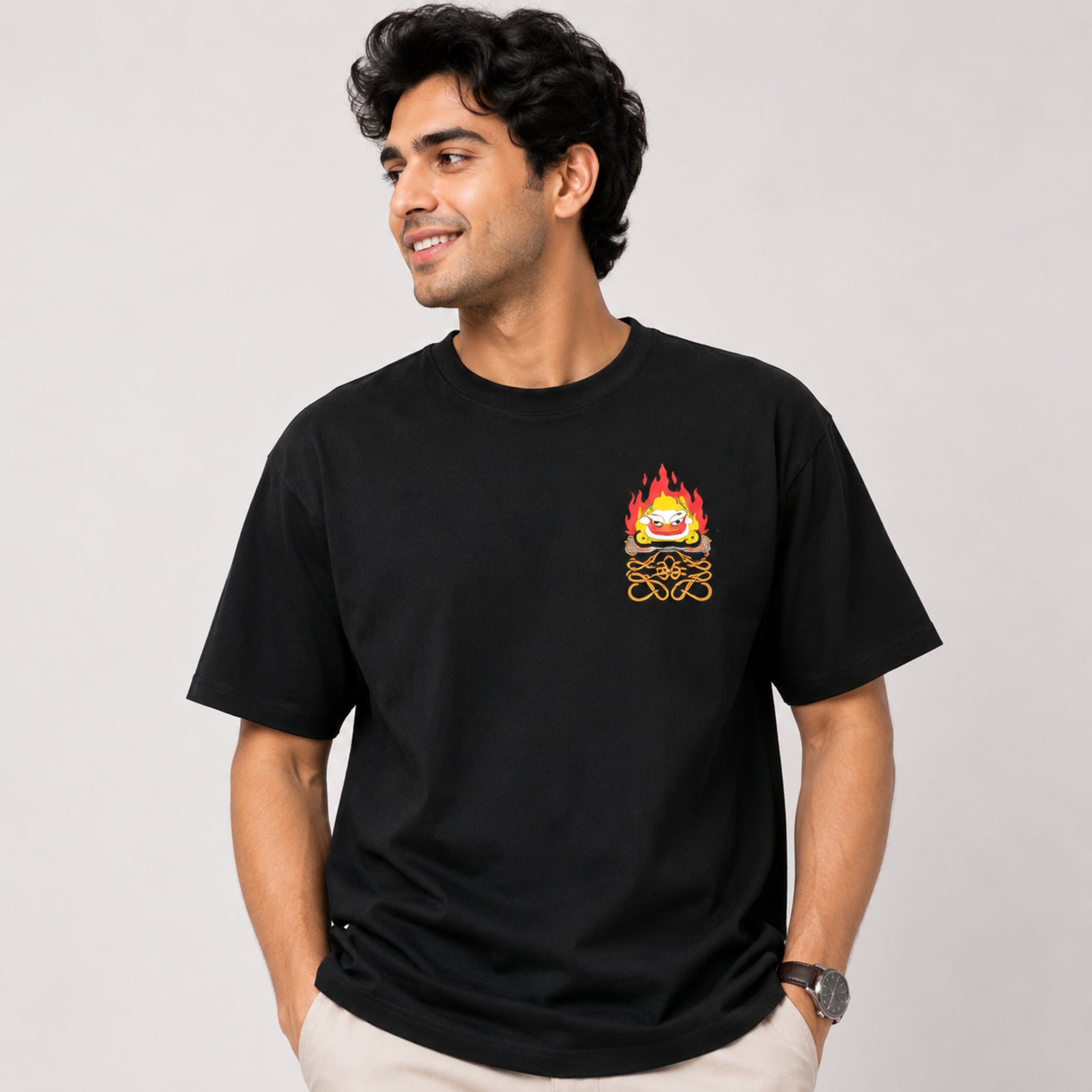 Men's Black Minimal Graphic Print Crew Neck T-Shirt-2