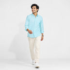 Men's Sky Blue Solid Formal Cotton Shirt-4