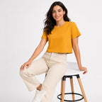 Women's Mustard Crop T-Shirt | Casual Round Neck Everyday Cotton Tee-2