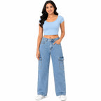 Women's Blue Wide Leg High-Rise Jeans | Casual Everyday Denim Pants-1