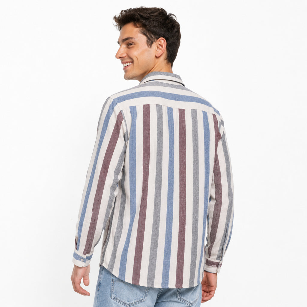 Men's Pastel Multi-Stripe Casual Cotton Shirt-3