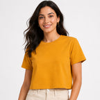 Women's Mustard Crop T-Shirt | Casual Round Neck Everyday Cotton Tee-3