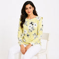 Women's Lemon Blossom Yellow Floral Ruffle Shoulder Top-1