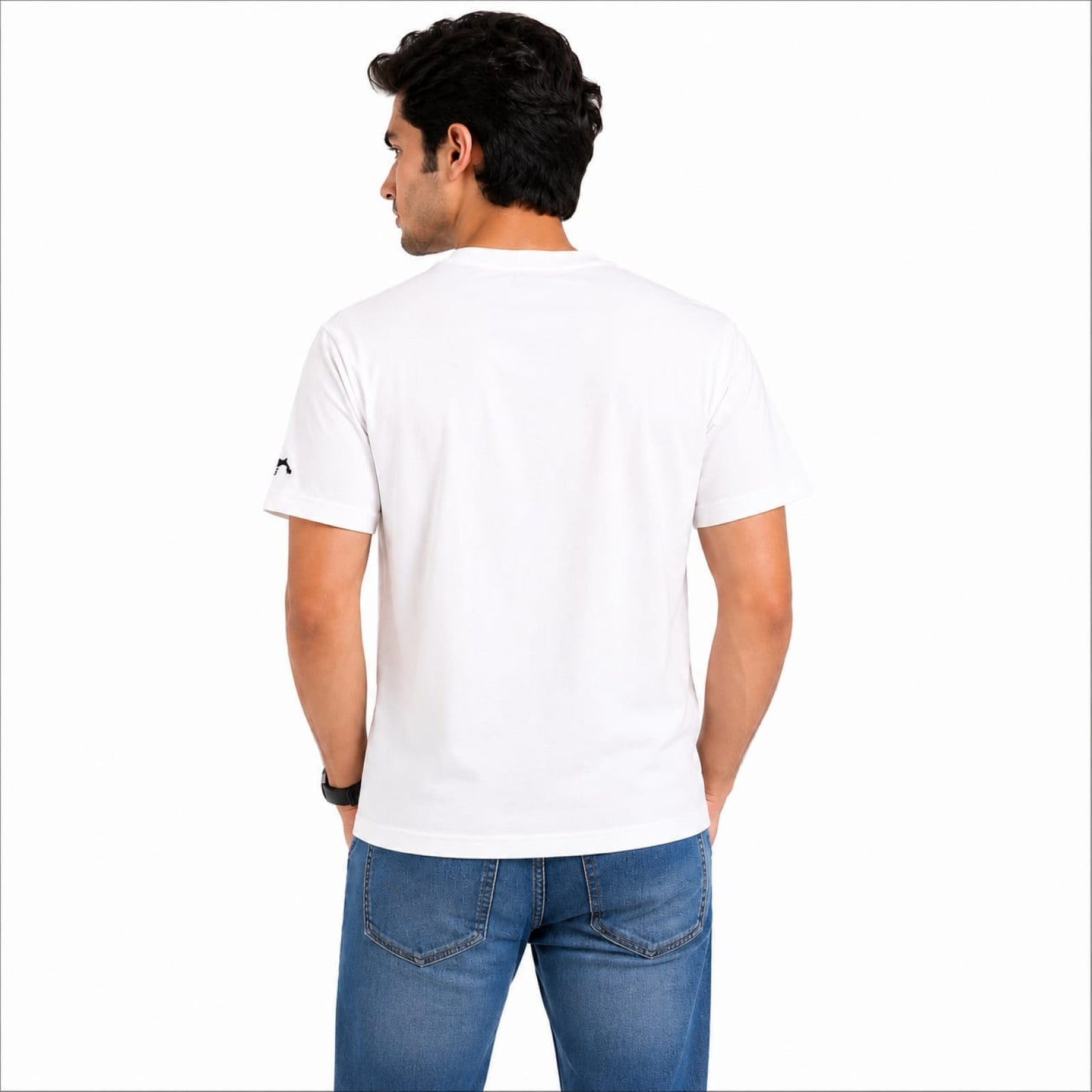 Men's White Minimal Logo Crew Neck T-Shirt-4