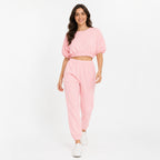 Women's Baby Pink Co-Ord Set | Casual Crop Top & Jogger Lounge Wear Set-1