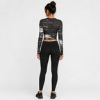 Women's Black Abstract Mesh Crop Top with Full Sleeves-4