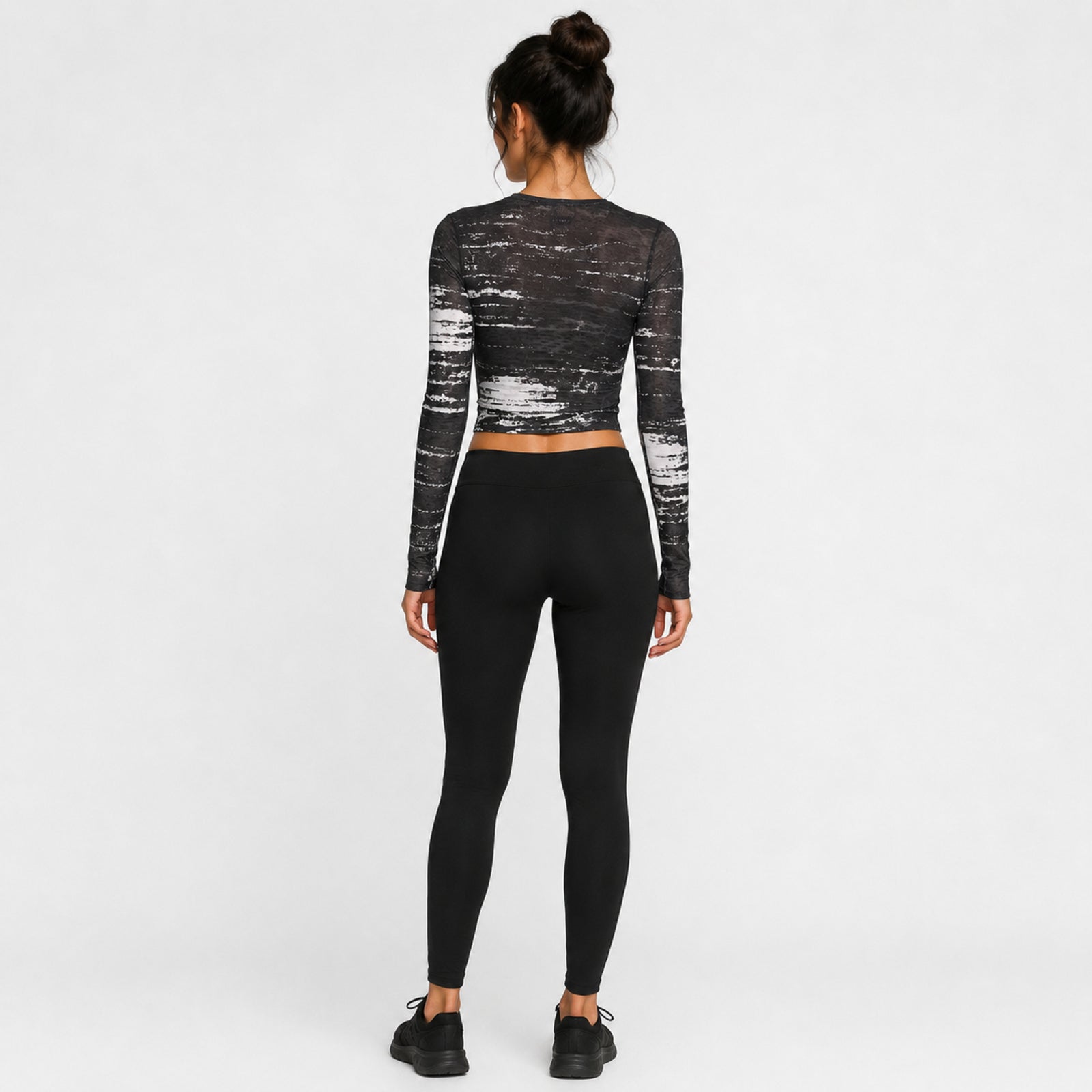 Women's Black Abstract Mesh Crop Top with Full Sleeves-4