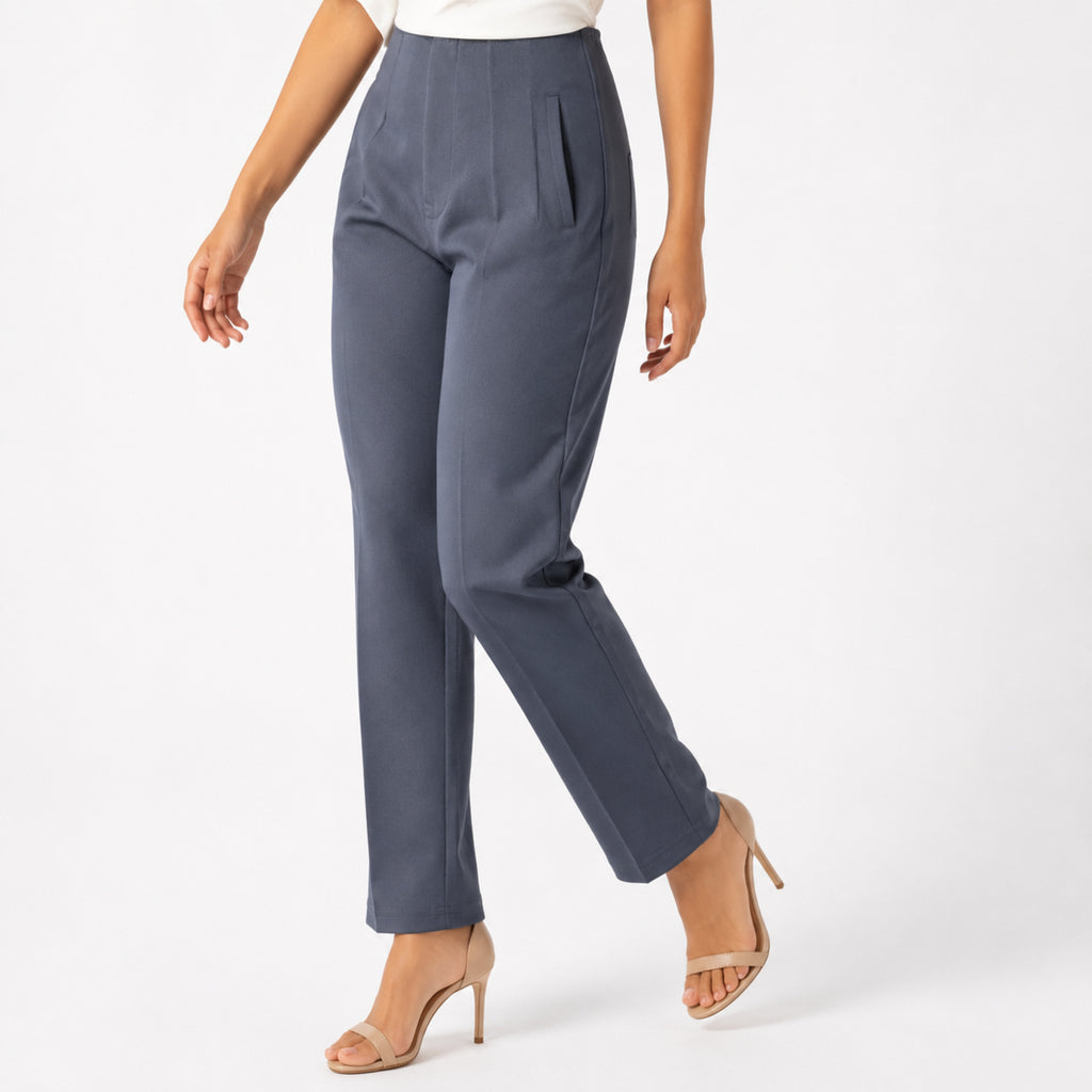Women's Sleek Comfort-Fit Blue Formal Trousers-3