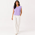 Women's Lavender Padded Shoulder Sleeveless Top | Solid Relaxed Fit Muscle Tee-1
