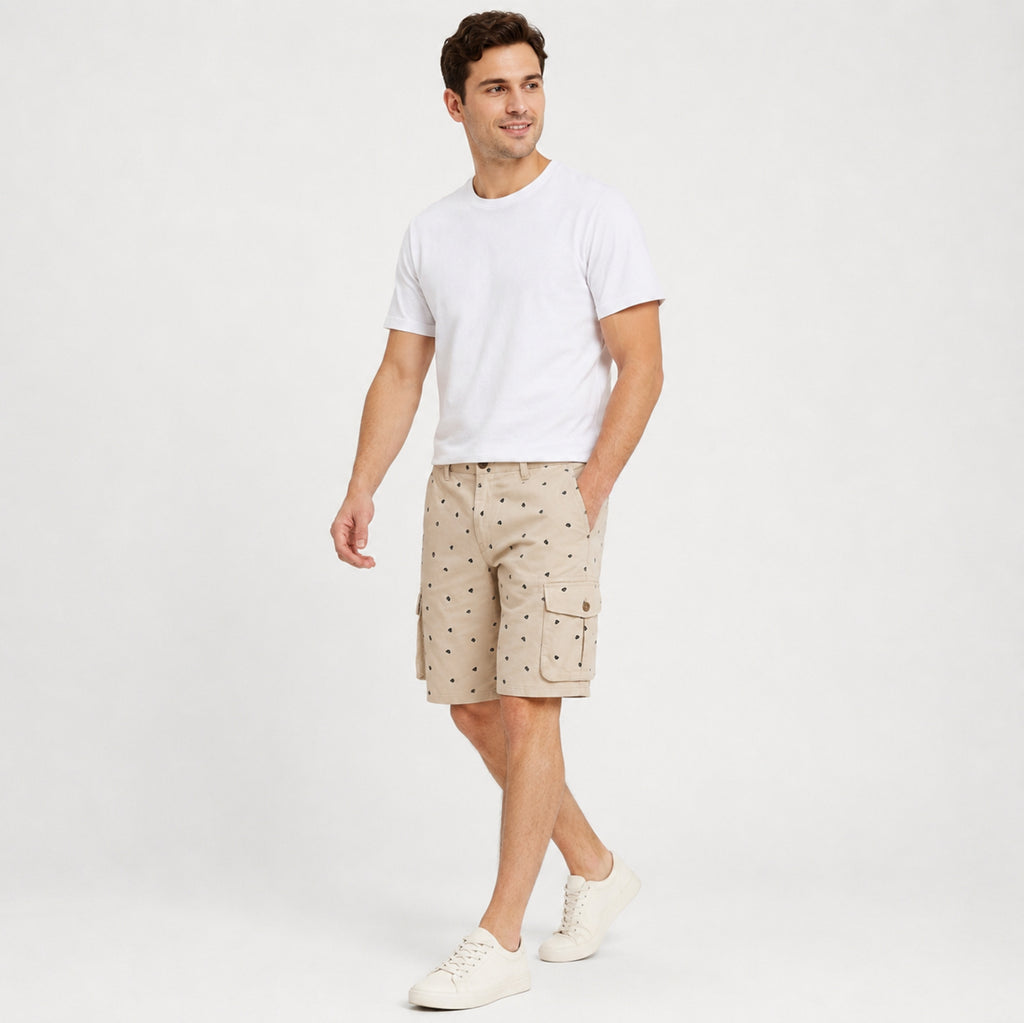 Men's Beige Printed Cargo Shorts-2