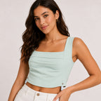 Women's Peach Square Neck Sleeveless Crop Top-3