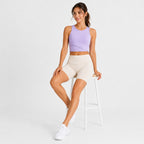 Women's Lavender Sleeveless Wrap Hem Crop Top | Solid Round Neck Activewear Tank-2