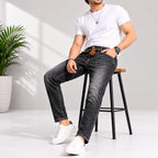 Men's Dark Grey Slim Fit Casual Denim Jeans-3