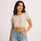 Women's Vibrant Pastel Tie-Dye Elasticated Crop Top-1