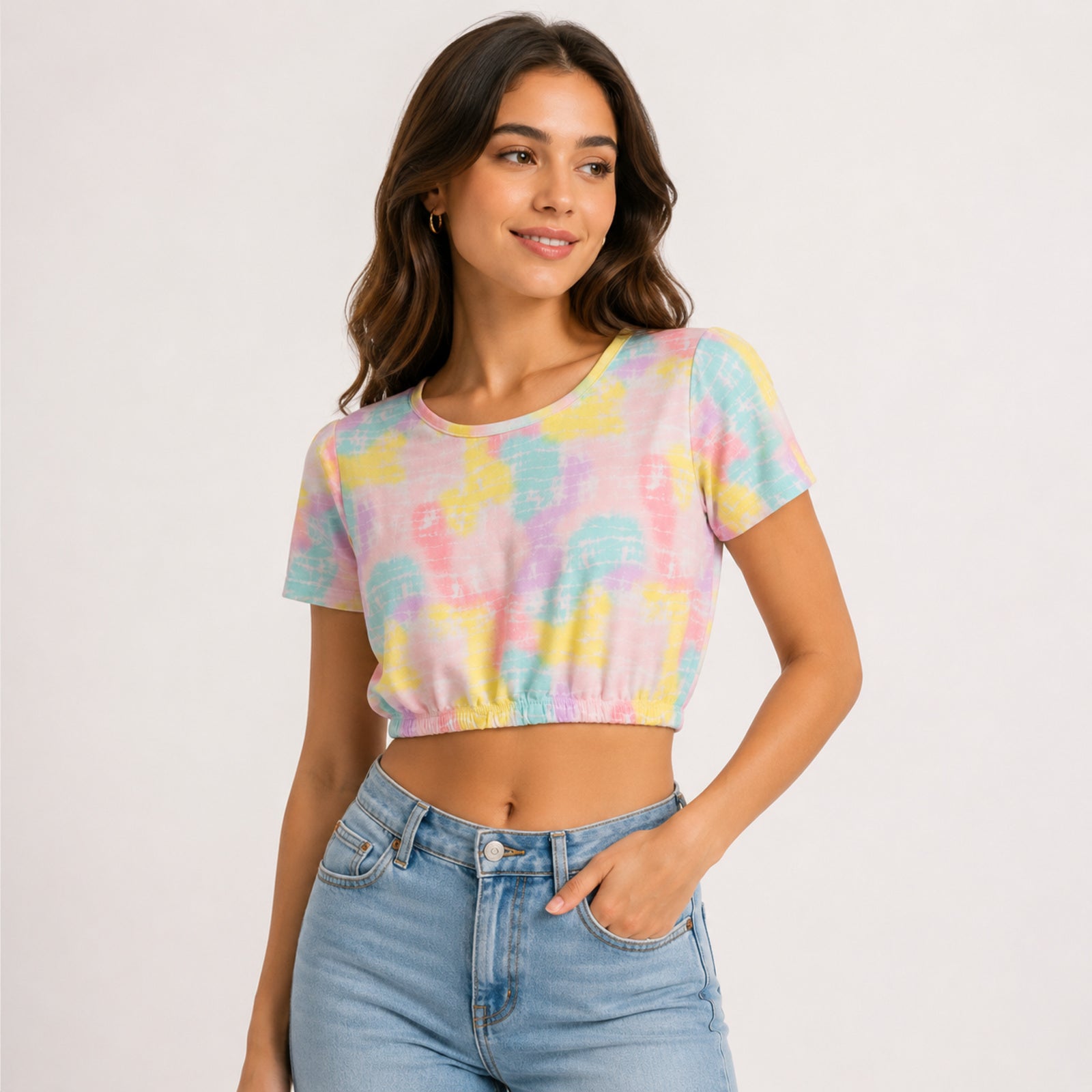 Women's Vibrant Pastel Tie-Dye Elasticated Crop Top-1