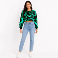 Women's Green Abstract Print Long Sleeve Crop Sweatshirt-3