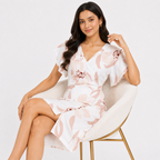 Women's Cream Floral Print V-Neck Ruffle Sleeve A-Line Dress-4