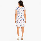 Women's White Floral Print Round Neck Short Sleeve A-Line Dress-4
