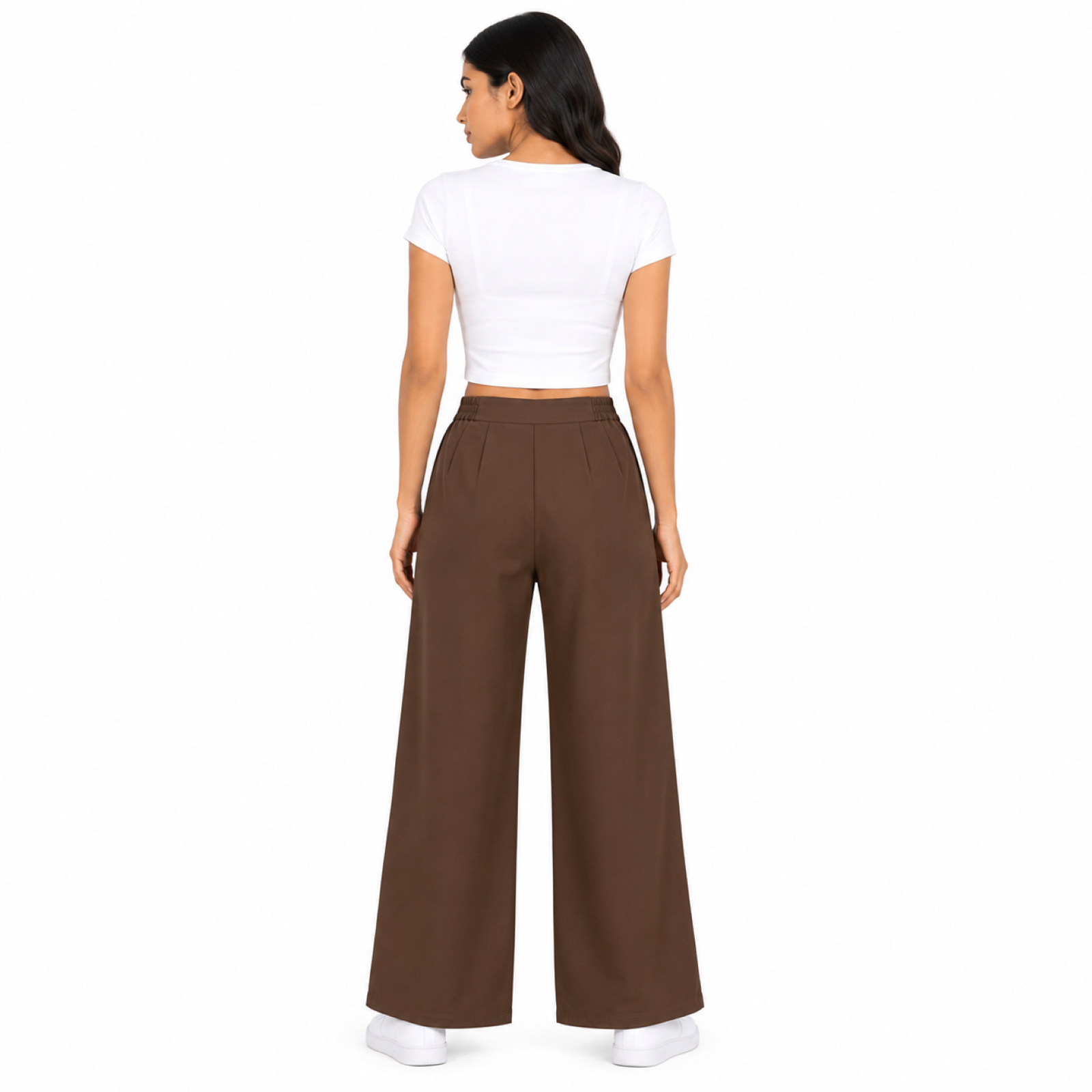 Women's Rust High-Waist Pleated Wide Leg Casual Trousers-4