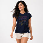 Women's Radiant Peacock Blue Graphic Tee with Neon Digital Rain Typography-4