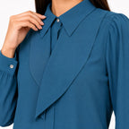Women's Olive Green Ruffle Front Full Sleeve Shirt-4
