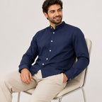 Men's Navy Blue Mandarin Collar Formal Shirt-4
