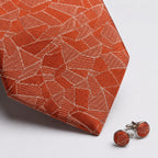 Men's Luxury Mosaic-Patterned Orange Silk Formal Necktie-2