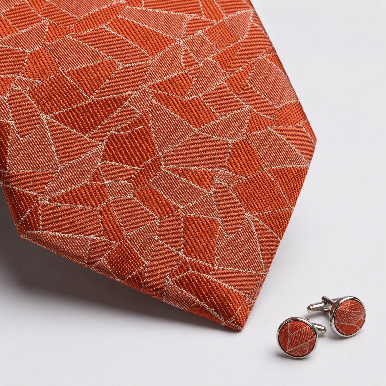 Men's Luxury Mosaic-Patterned Orange Silk Formal Necktie-2